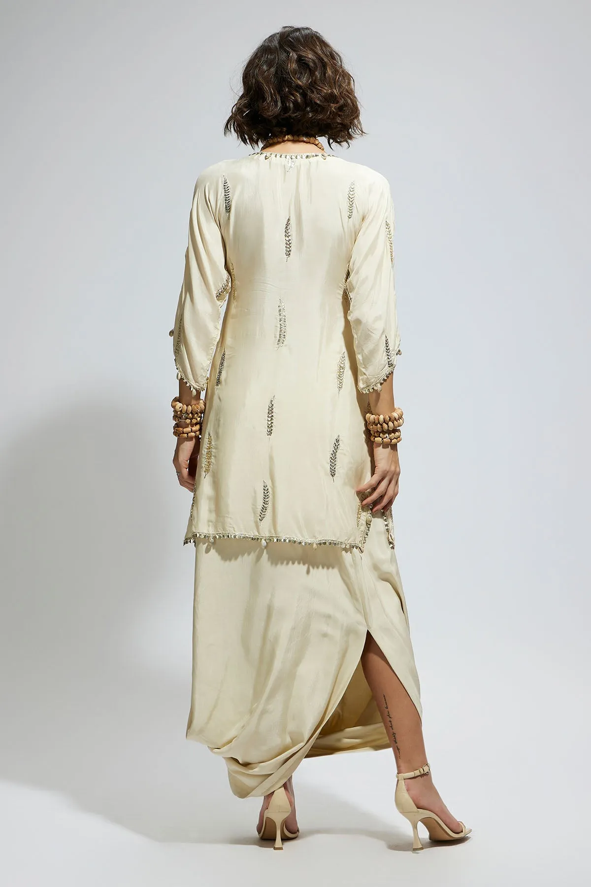 Ivory Embellished Tunic with Drape Skirt