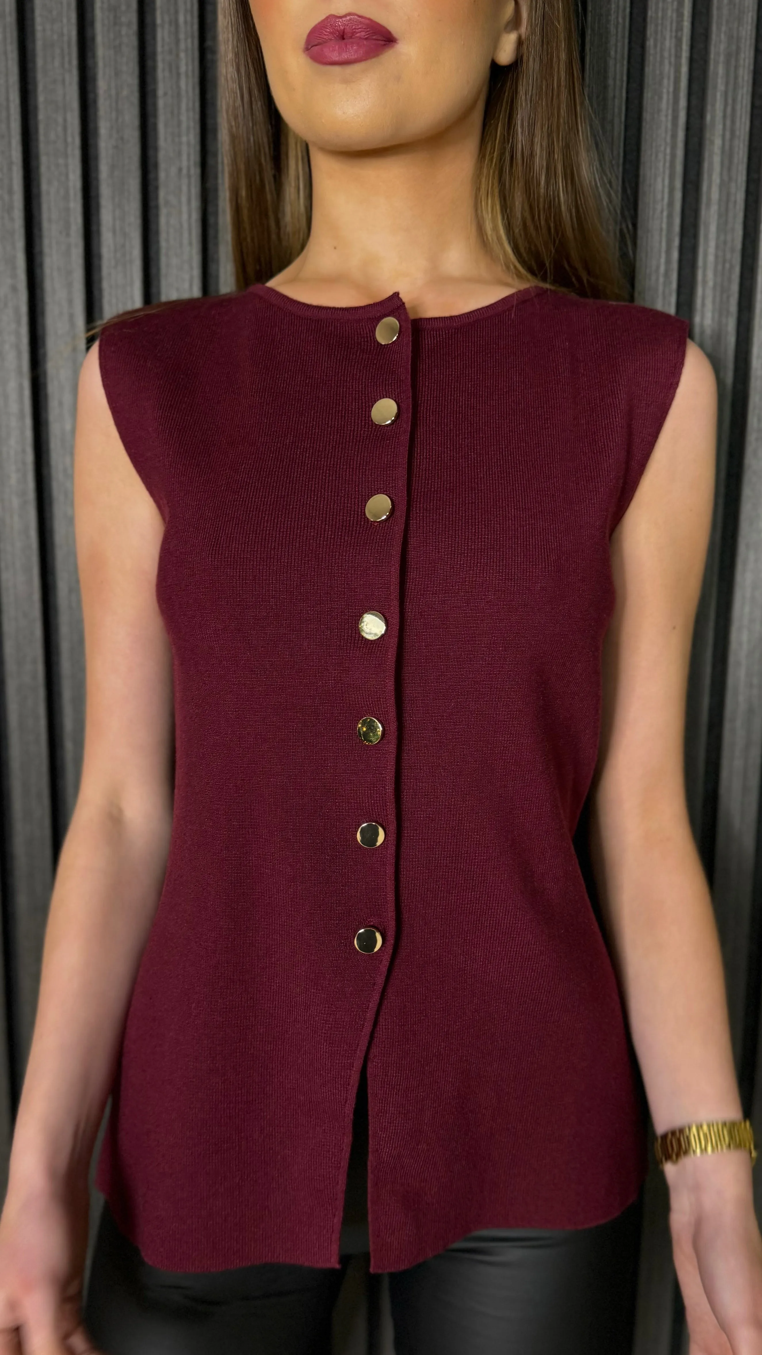 Janet Burgundy Gold Button Detail Waistcoat