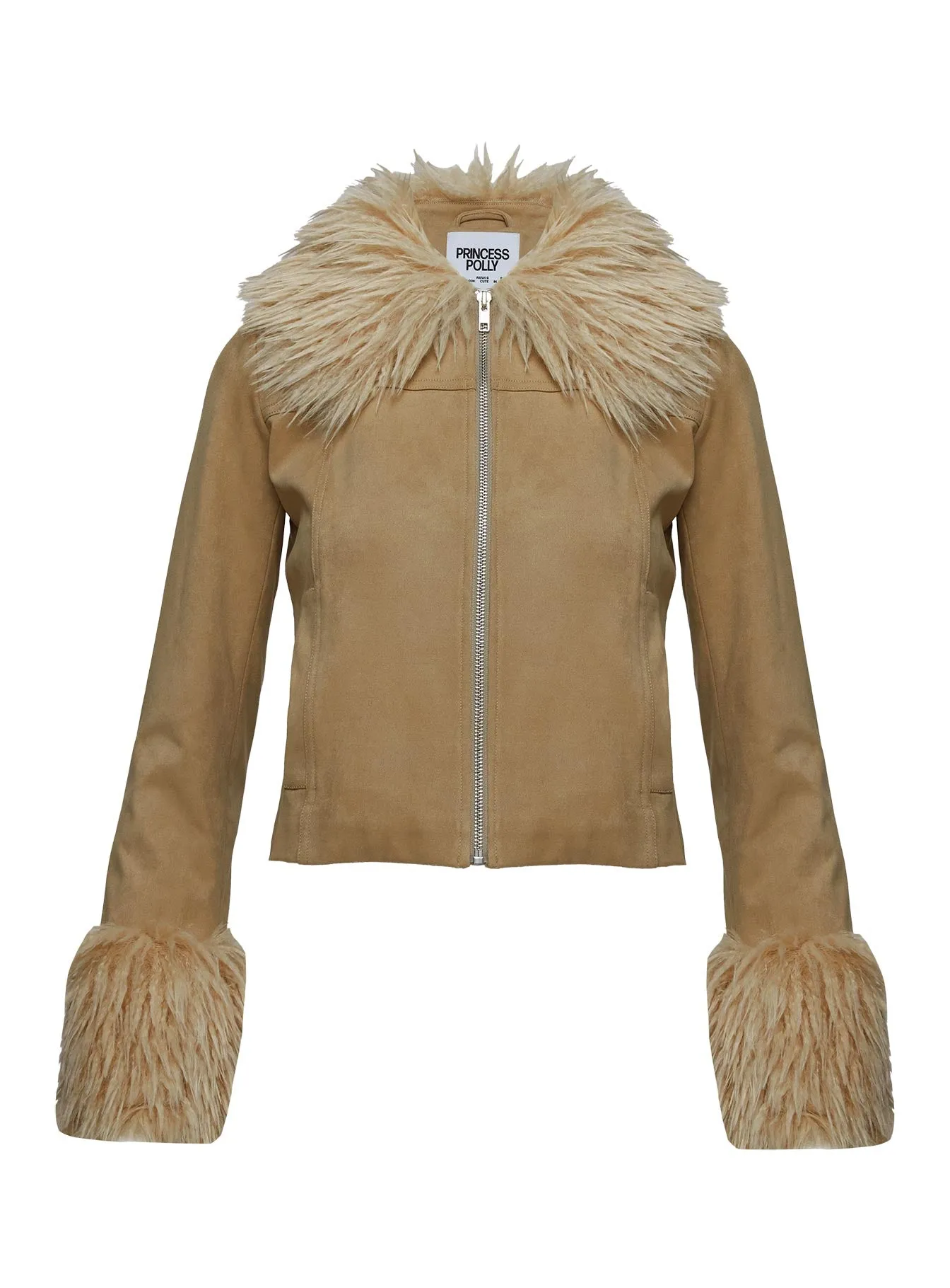 Jeanna Suede Faux Fur Detail Jacket Beige