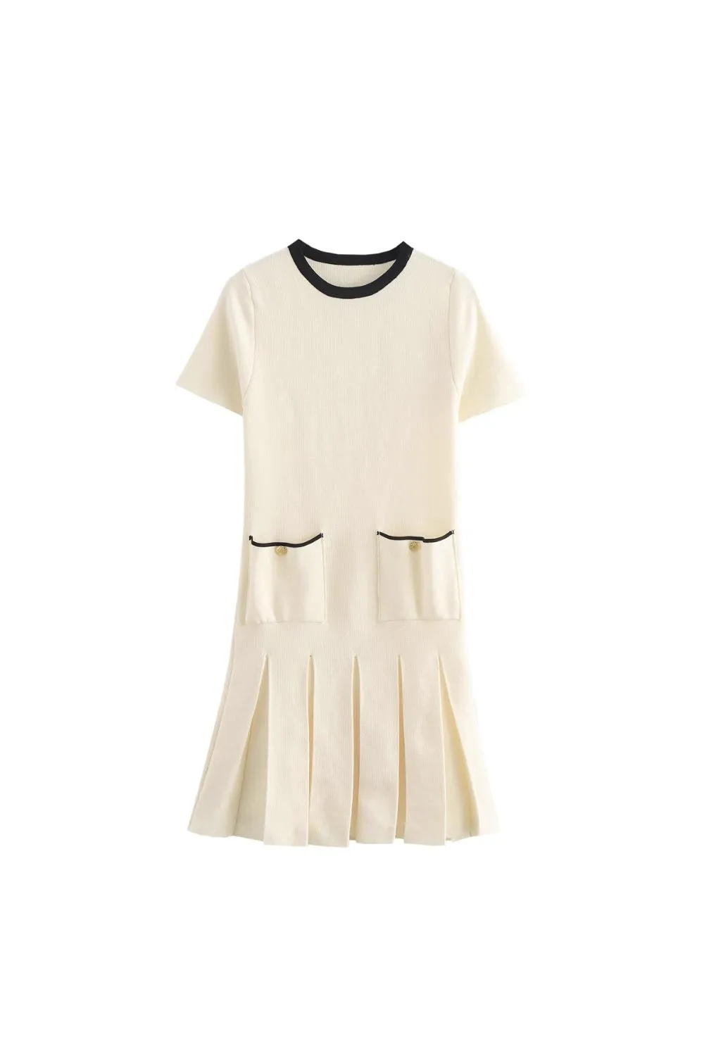 'Jessie' Round Neck Pleated Knit Dress