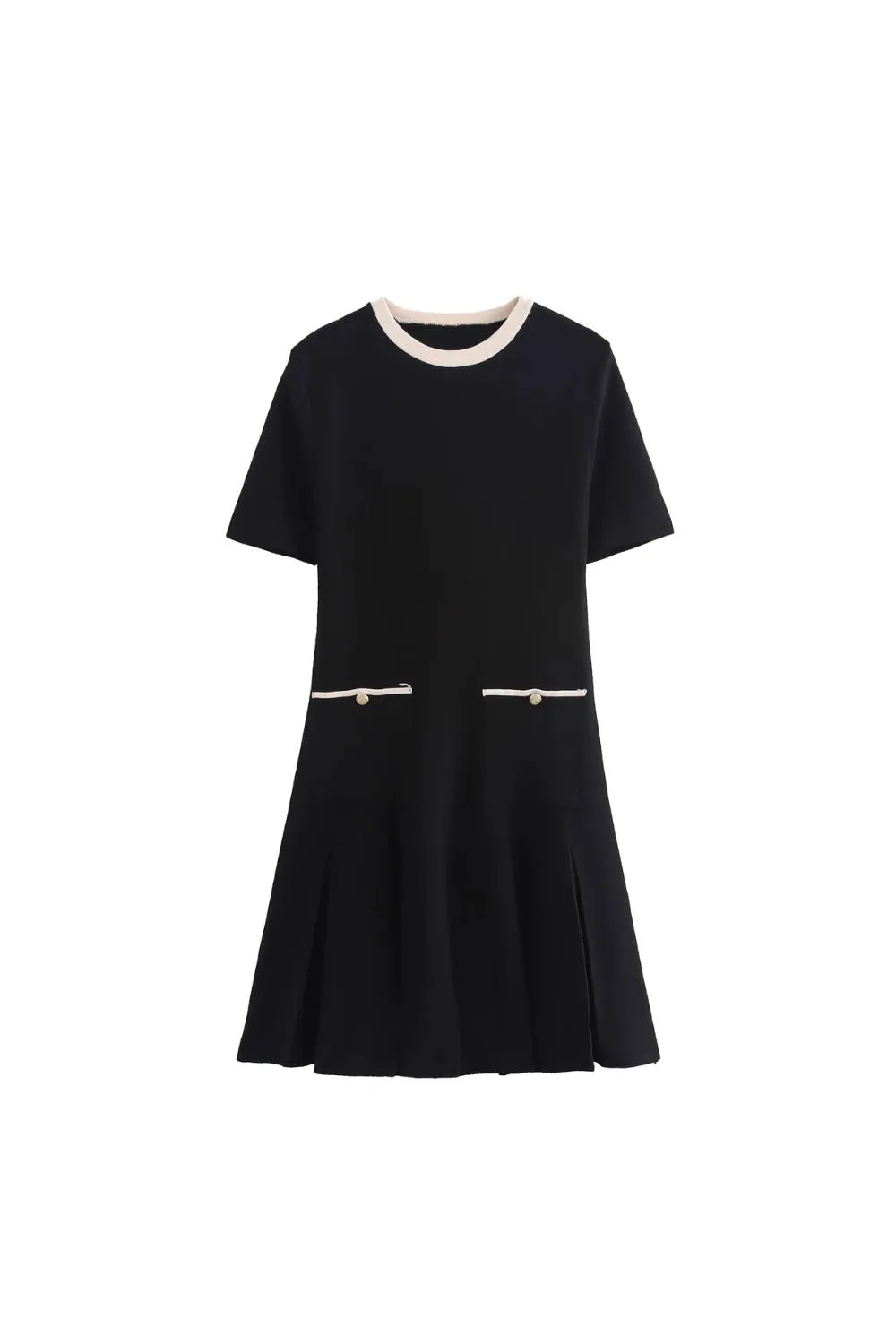 'Jessie' Round Neck Pleated Knit Dress