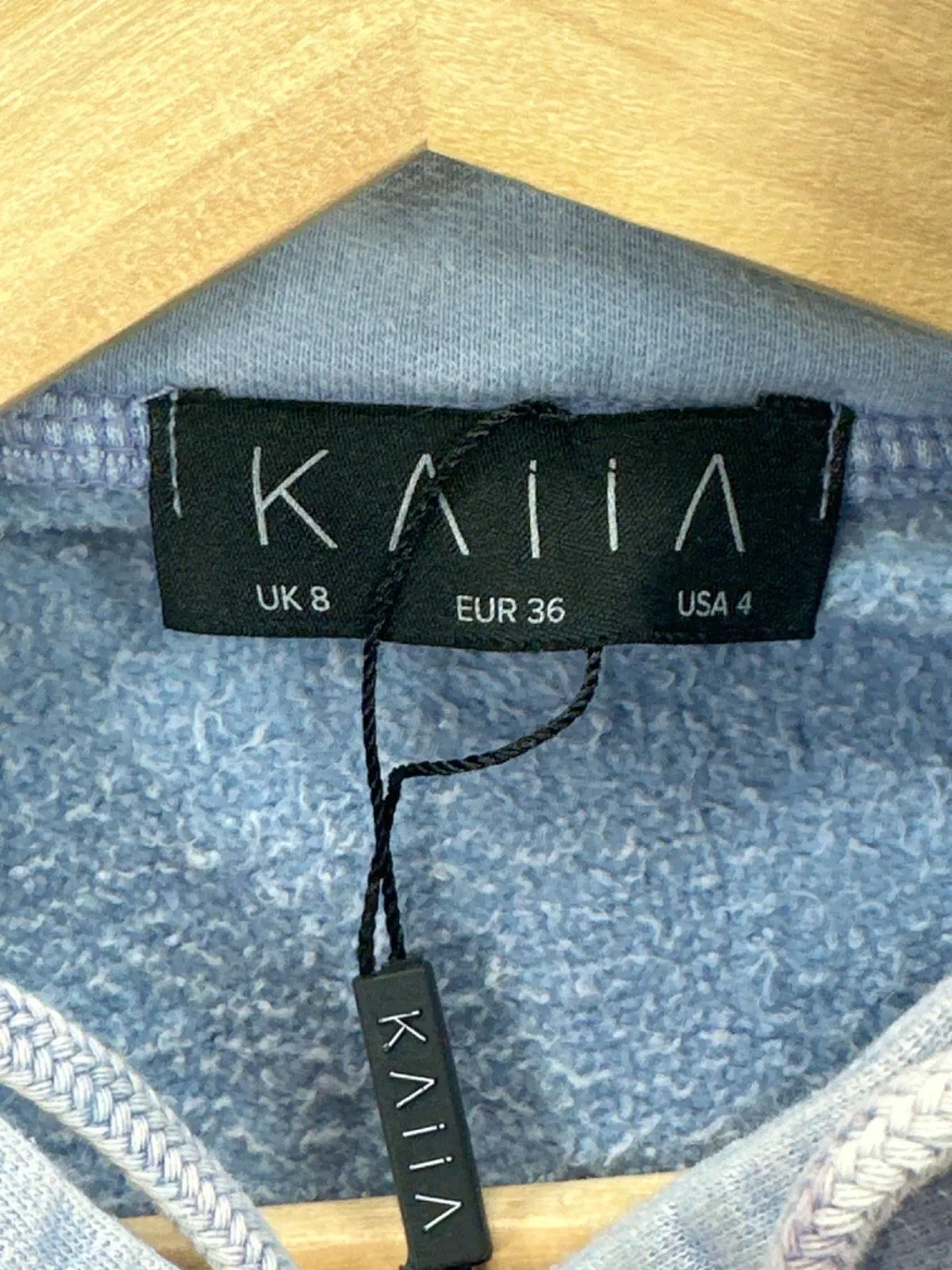 Kaiia Washed Blue Applique Logo Zip Through Crop Hoodie UK 8