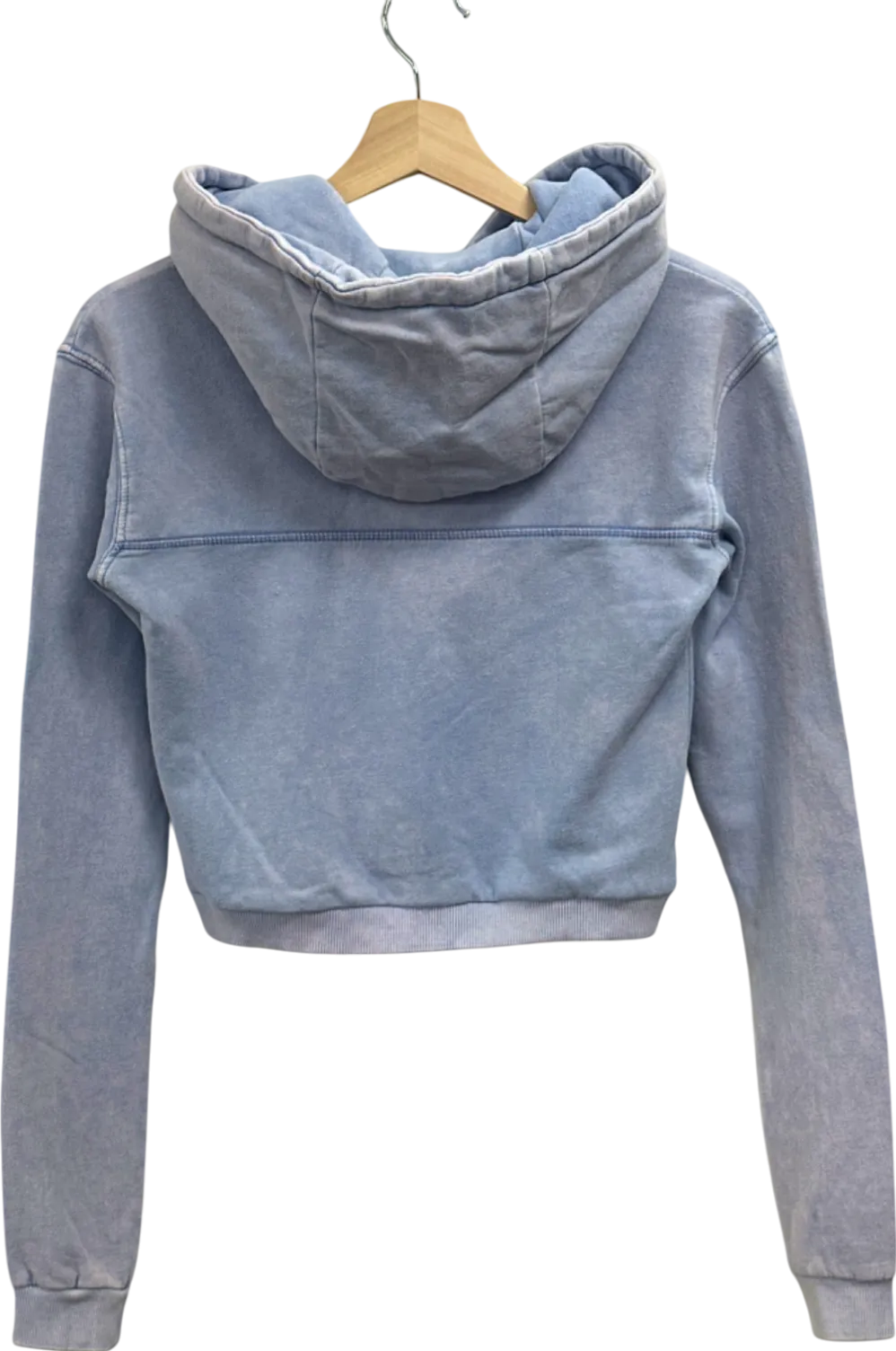 Kaiia Washed Blue Applique Logo Zip Through Crop Hoodie UK 8