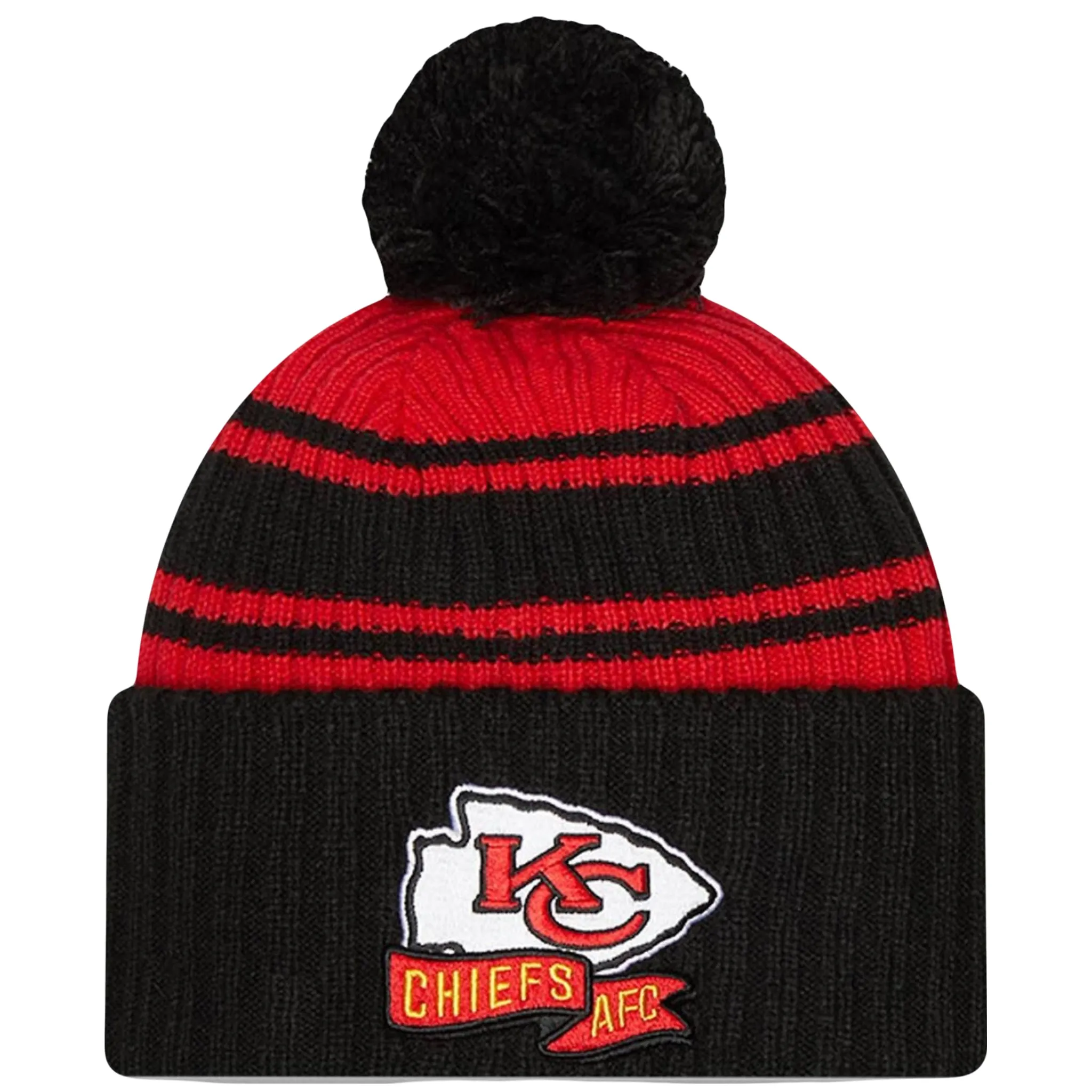 Kansas City Chiefs Men’s New Era Sideline Cuffed Pom Knit Hat- Black