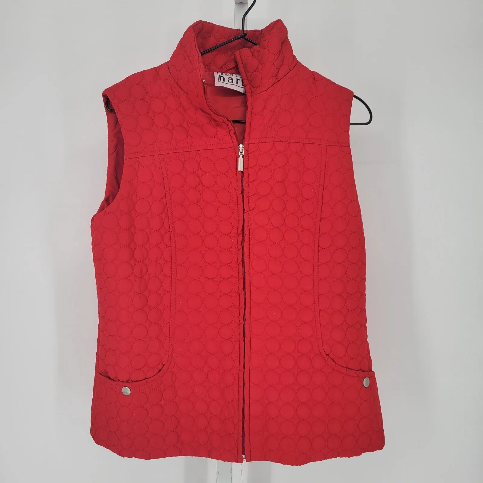 Keren Hart Womens Sz M Zip Up Quilted Puffer Vest 100% Cotton Red