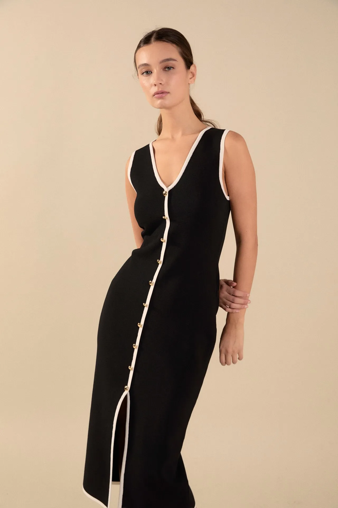 Knit Contrast Midi Dress