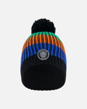 Knit Hat Multicolor With Black Pompom