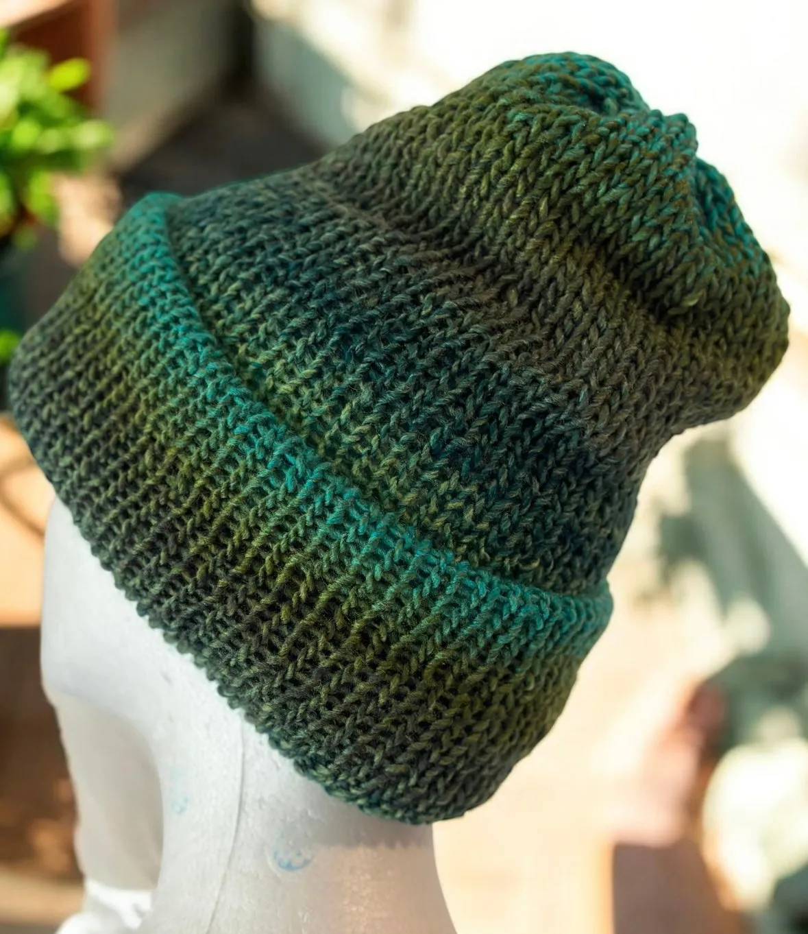 Knitted beanie in ombre green | Winter knitted double layered hat | autumn style | cozy winter hat| men or women