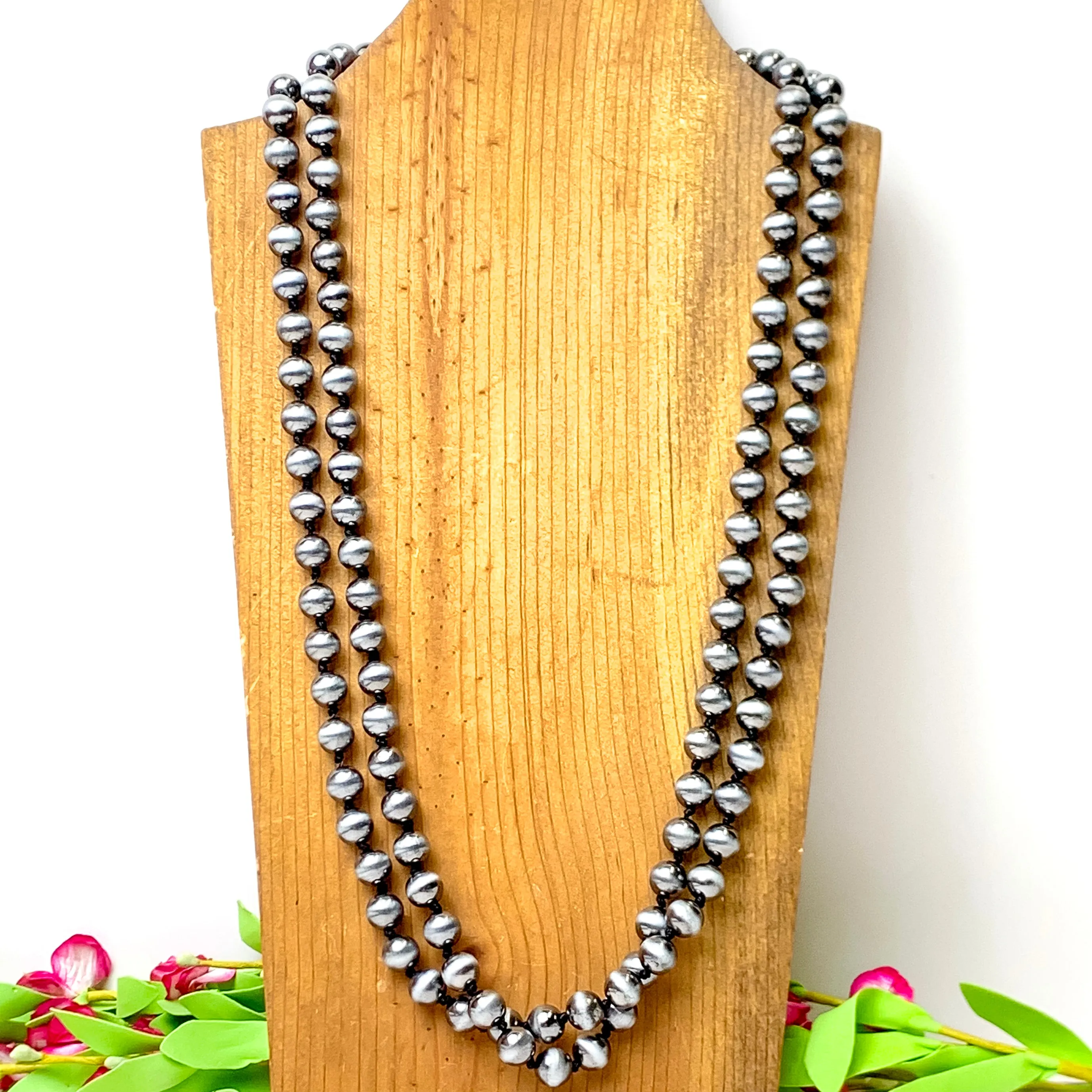 Large Navajo Pearl Inspired  Layering Necklace in Silver Tone