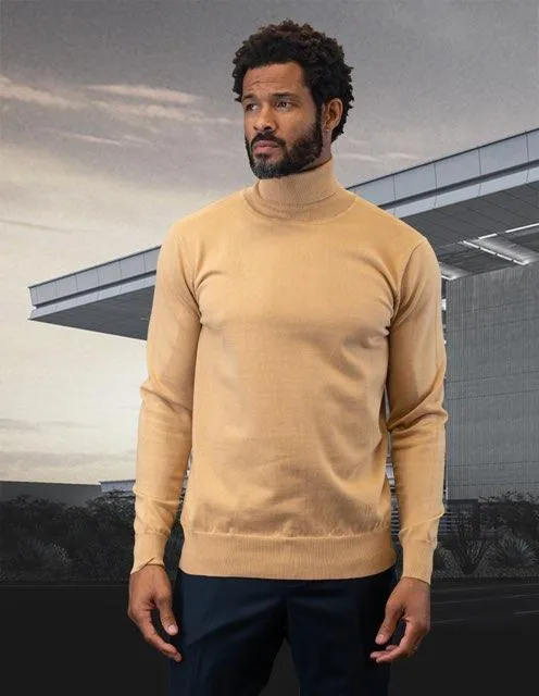 Lavane Men's Camel color Turtleneck Sweaters Light Blend Regular-Fit