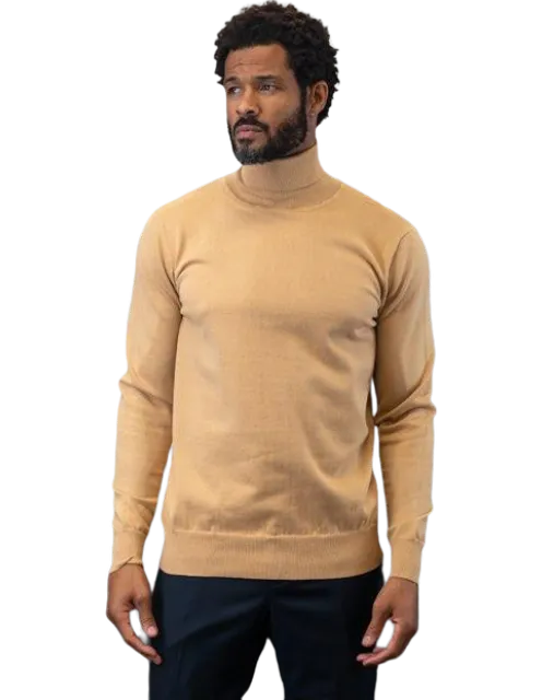 Lavane Men's Camel color Turtleneck Sweaters Light Blend Regular-Fit