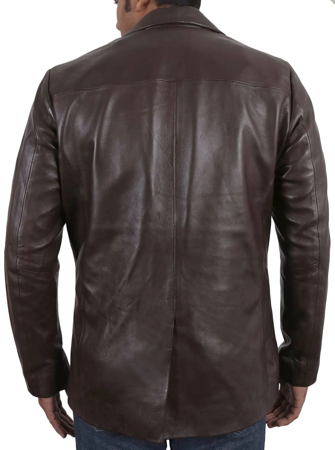 Leather Jackets Hub Mens Genuine Lambskin Leather Coat (Black, Blazer Jacket) - 1501833