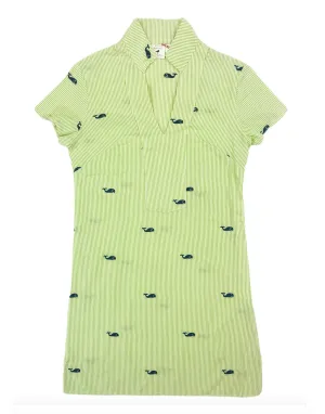 Lime Green Seersucker with Navy Whales Ladies Tunic Dress (Unlined)