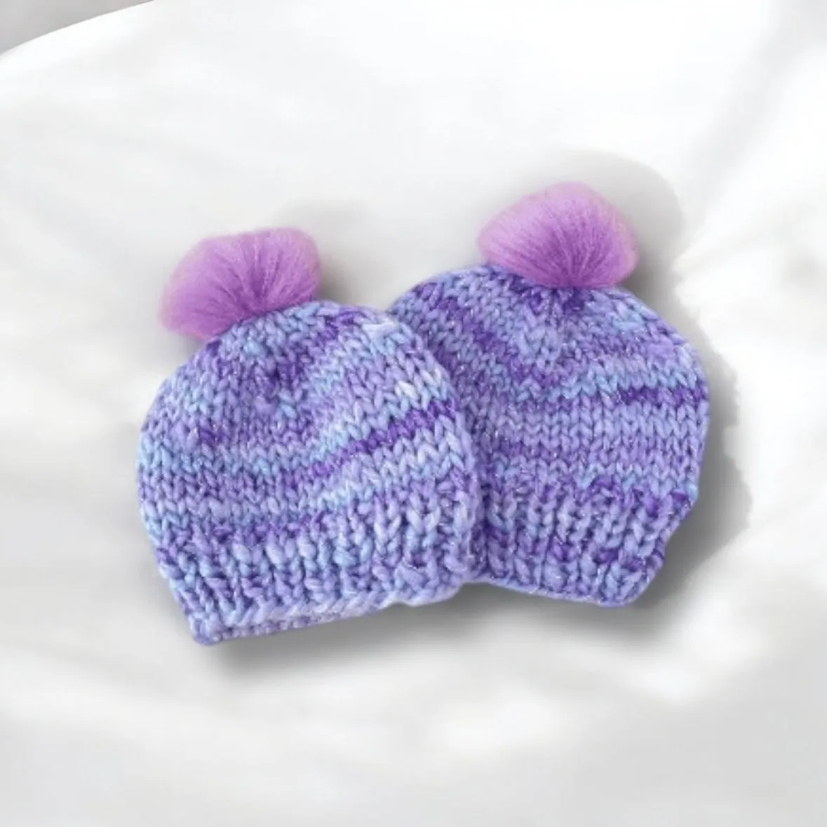 Limited Hand knit baby beanie | Baby Chunky Double Pom Pom Beanie in Purple Mix | Newborn Baby Toddler hat | Fur Pom Pom Hat | Knit beanie