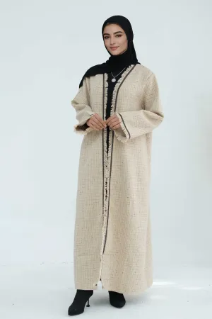 Lina Chic Boucle Open Abaya 908-Khaki