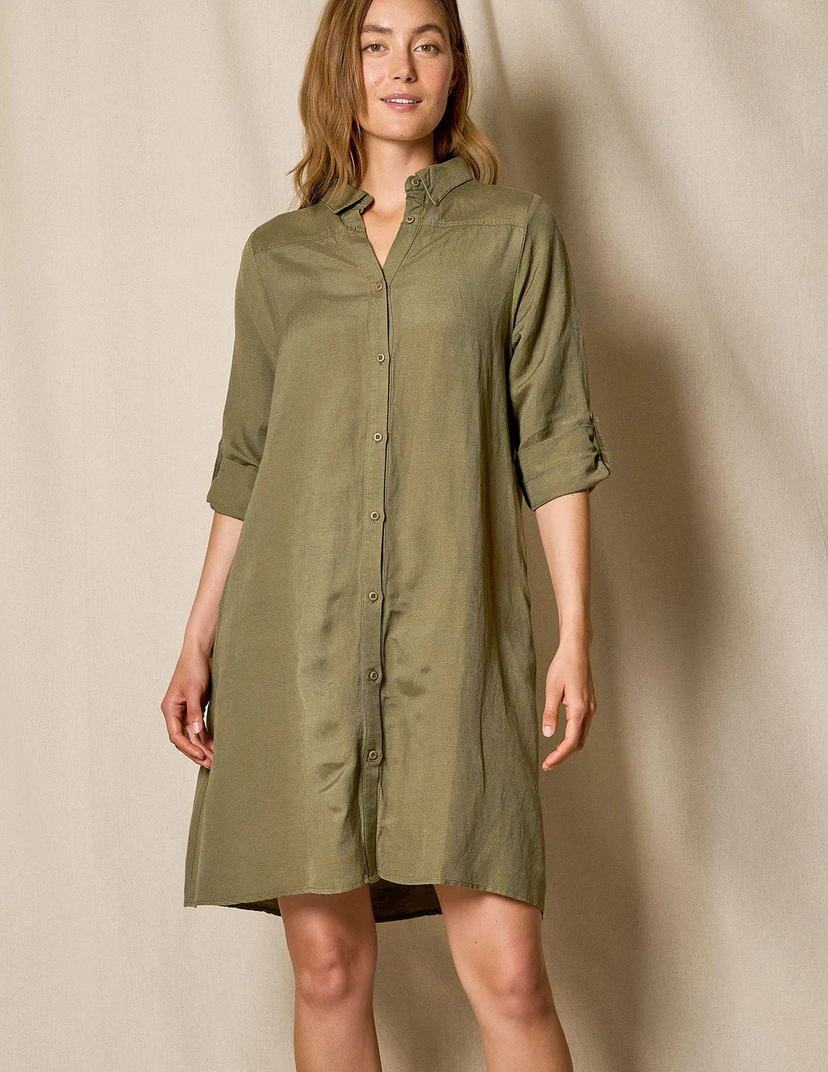 Linen / Bamboo Shirtdress - Army