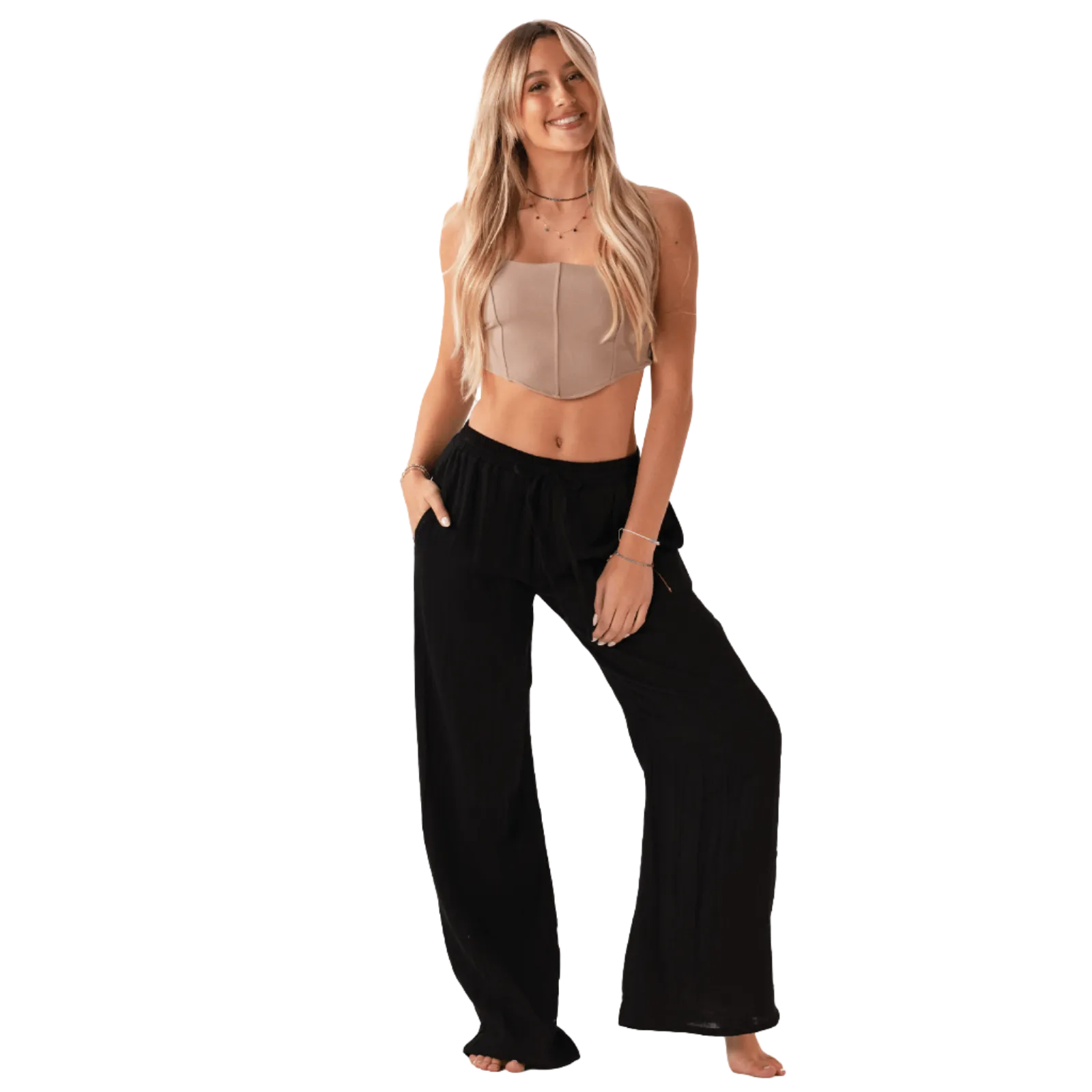 Lotus and Luna Wide Leg Cabana Pants - Black