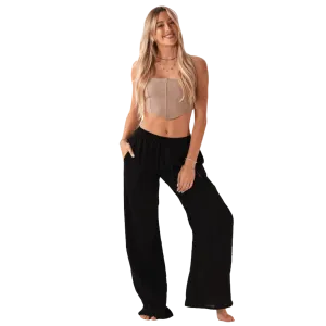 Lotus and Luna Wide Leg Cabana Pants - Black