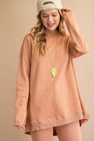 LS TERRY KNIT BANDED BOTTOM TUNIC