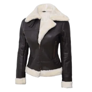 Lucy Women’s Faux Fur Lined Leather Bomber Jacket Brown