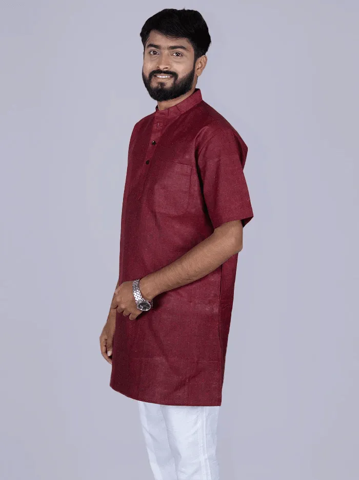 Maroon Handwoven Organic Cotton Men Kurta