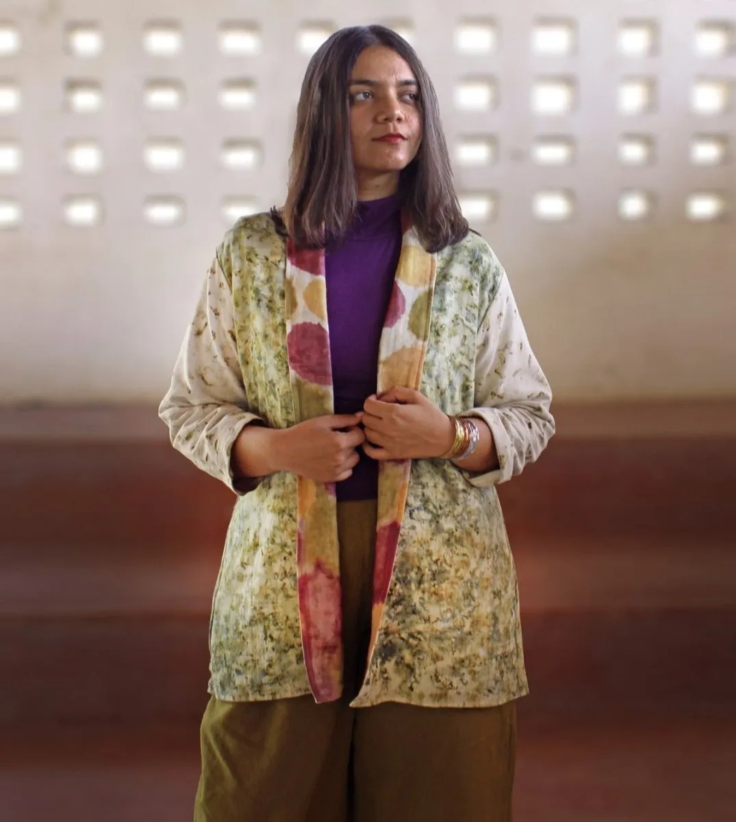 Mayuri Handwoven Zari Chanderi And Khadi Cotton Reversible Jacket