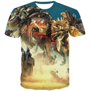 Mechanical T shirts Men Punk T-shirts 3d Rock Tshirts Cool Metal Shirt Print War Tshirts Novelty