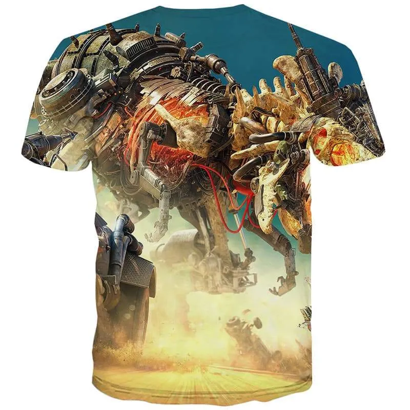 Mechanical T shirts Men Punk T-shirts 3d Rock Tshirts Cool Metal Shirt Print War Tshirts Novelty