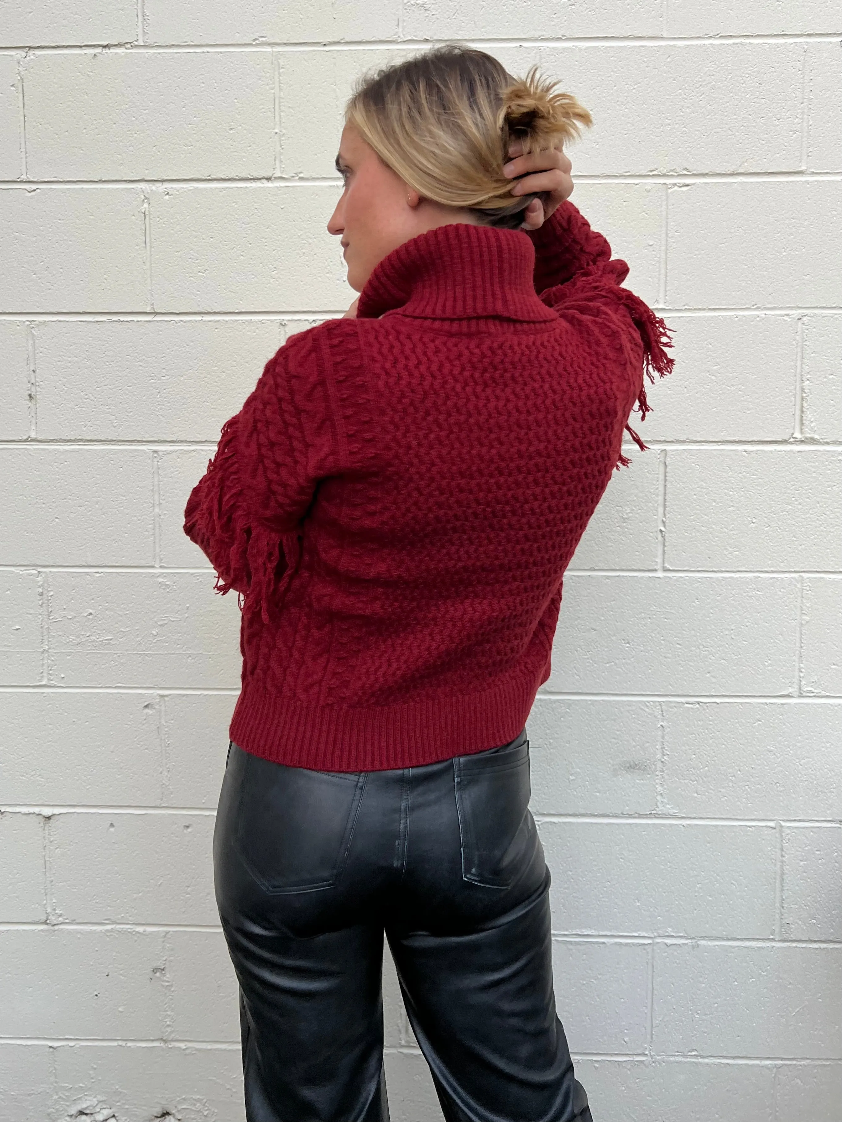 Meet In The Middle Fringe Sleeve Sweater - Crimson