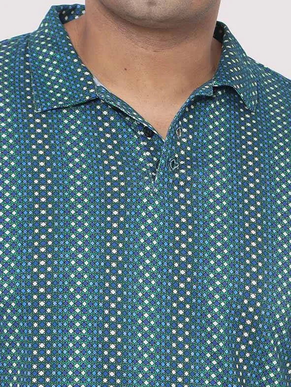 Men Plus Size Matrix Digital Printed Polo Collar T-shirt