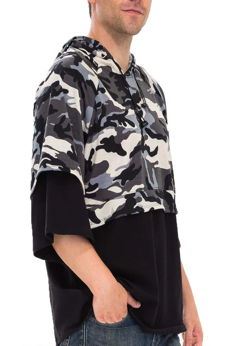 Mens Black Half Camo French Terry Pullover Shirt