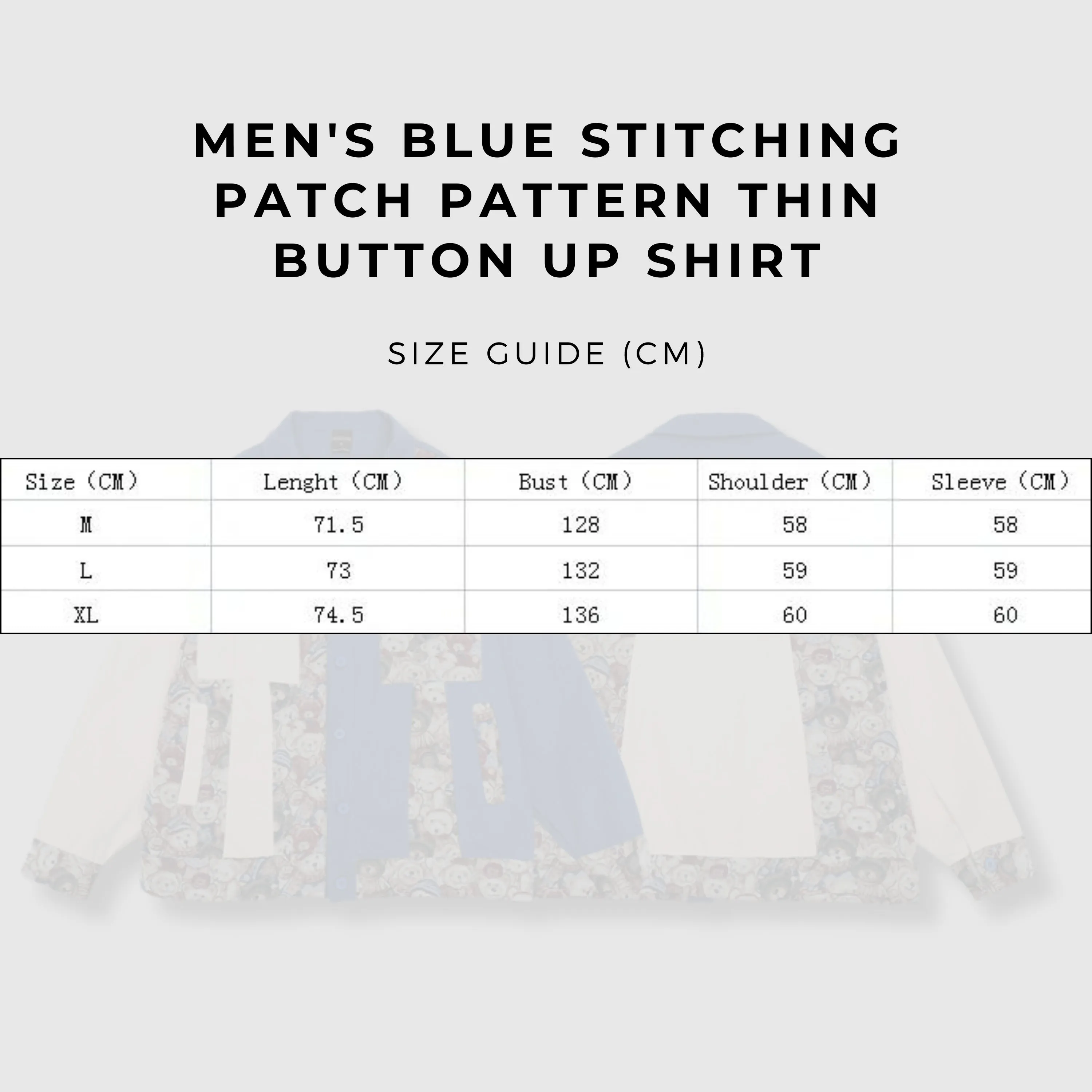 Men's Blue Stitching Patch Pattern Thin Button Up Shirt