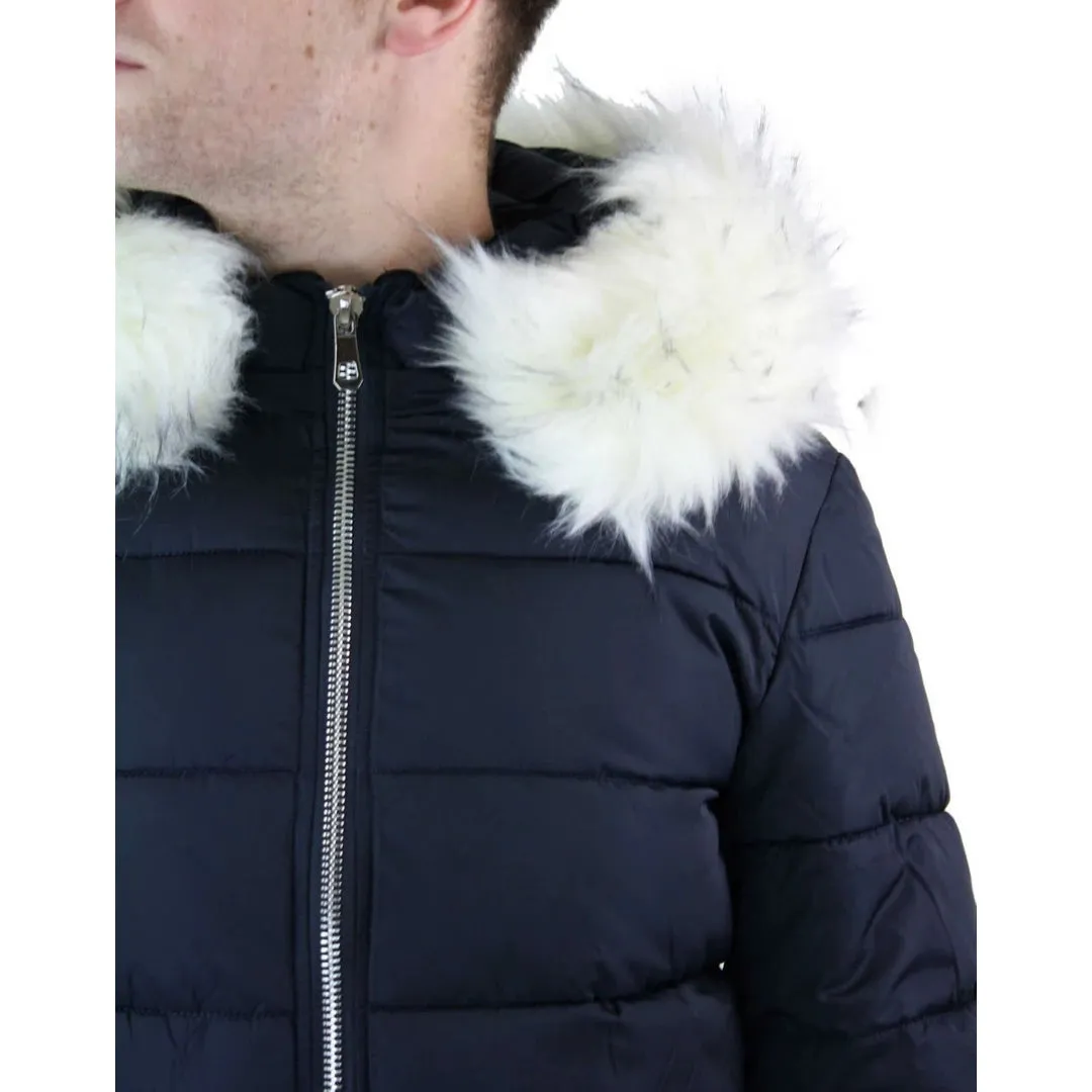 Men's Bomber Puffer Jacket Quilted Warm Winter Removable Fur Hood Pilot