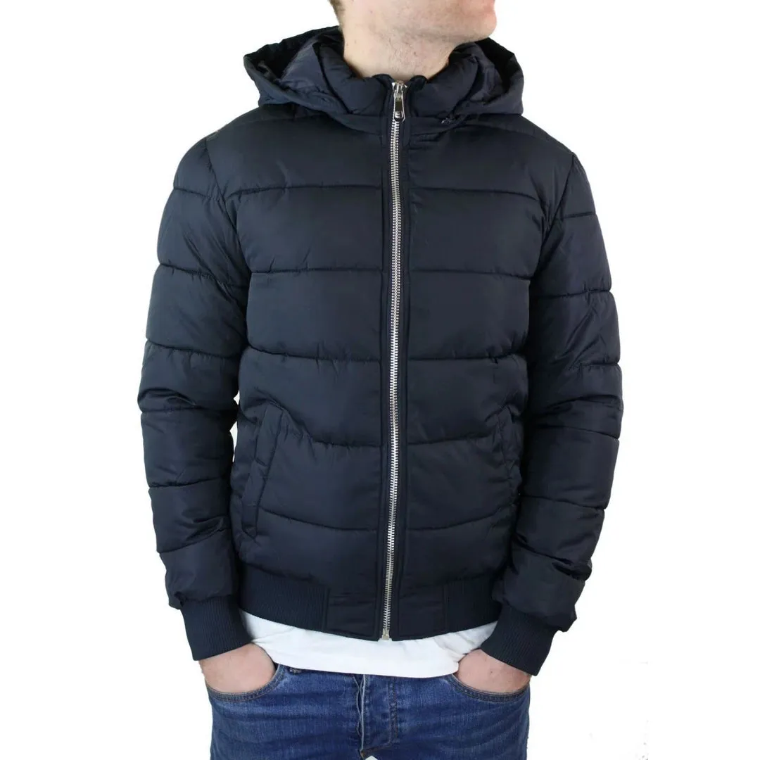 Men's Bomber Puffer Jacket Quilted Warm Winter Removable Fur Hood Pilot