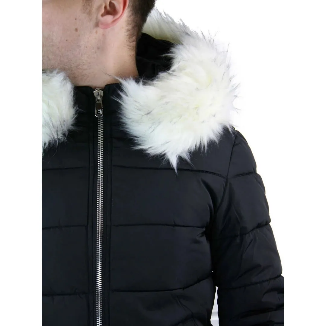 Men's Bomber Puffer Jacket Quilted Warm Winter Removable Fur Hood Pilot