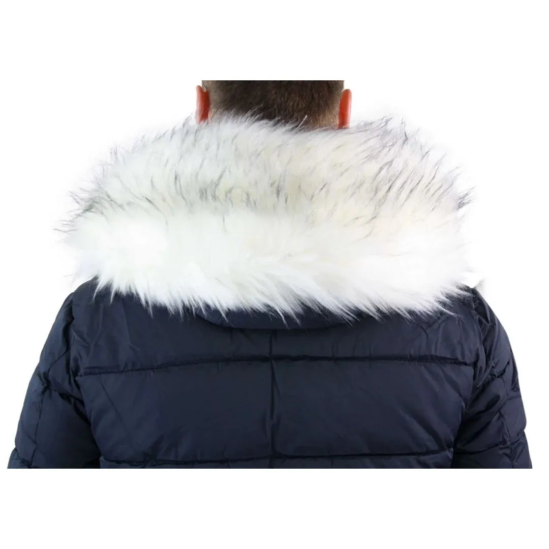 Men's Bomber Puffer Jacket Quilted Warm Winter Removable Fur Hood Pilot