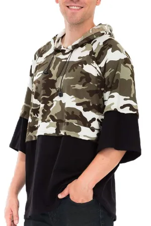 Mens Half Camo Olive Black Terry Pullover Hoodie Shirt