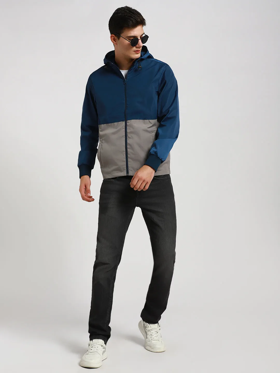 Men's Hooded Regular Fit Colourblock Stone Jackets