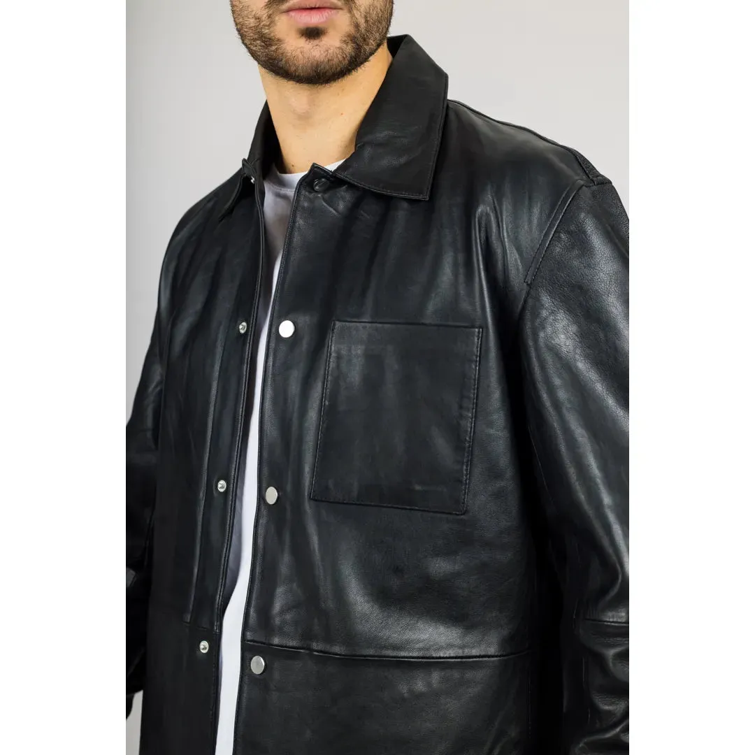 Men's Leather Shirt Western Trucker Jacket