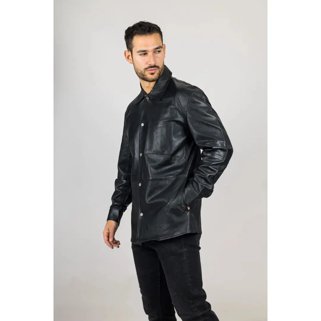 Men's Leather Shirt Western Trucker Jacket