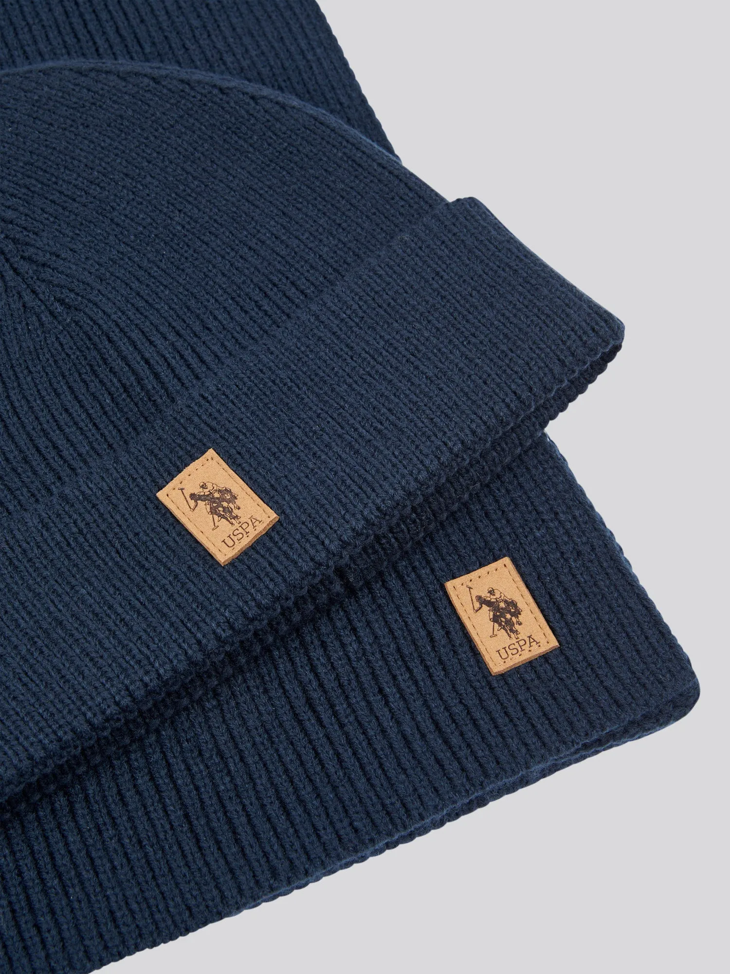 Mens Luxury Rib Knit Beanie & Scarf Box Set in Dark Sapphire Navy