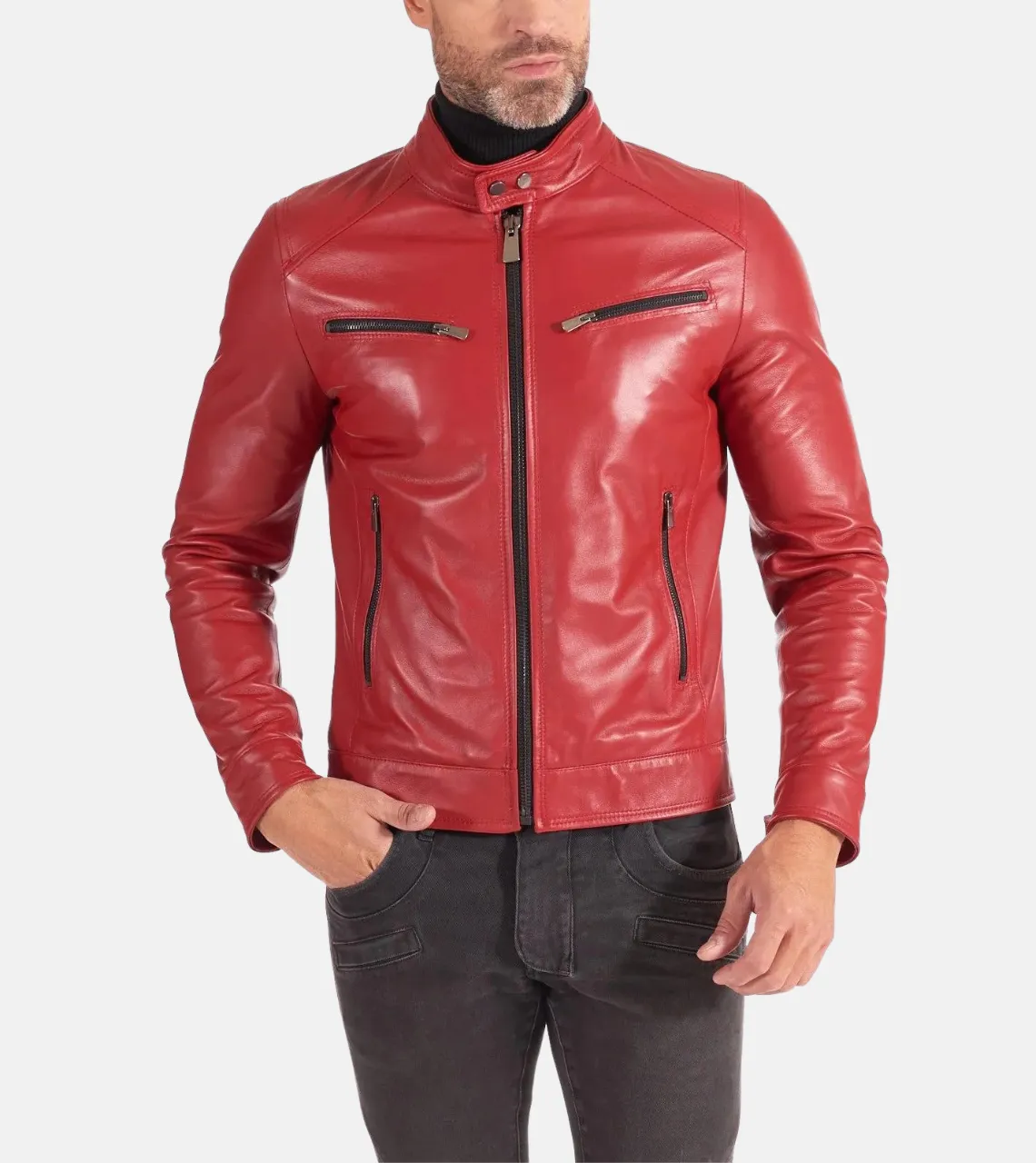 Men's Red Biker Leather Jacket