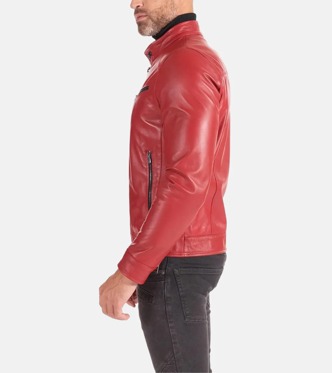 Men's Red Biker Leather Jacket