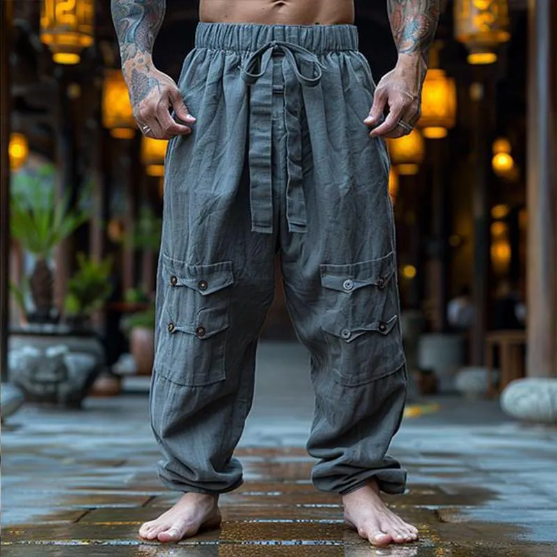 Men's Retro Casual Linen Breathable Loose Long Pants 20590087TO