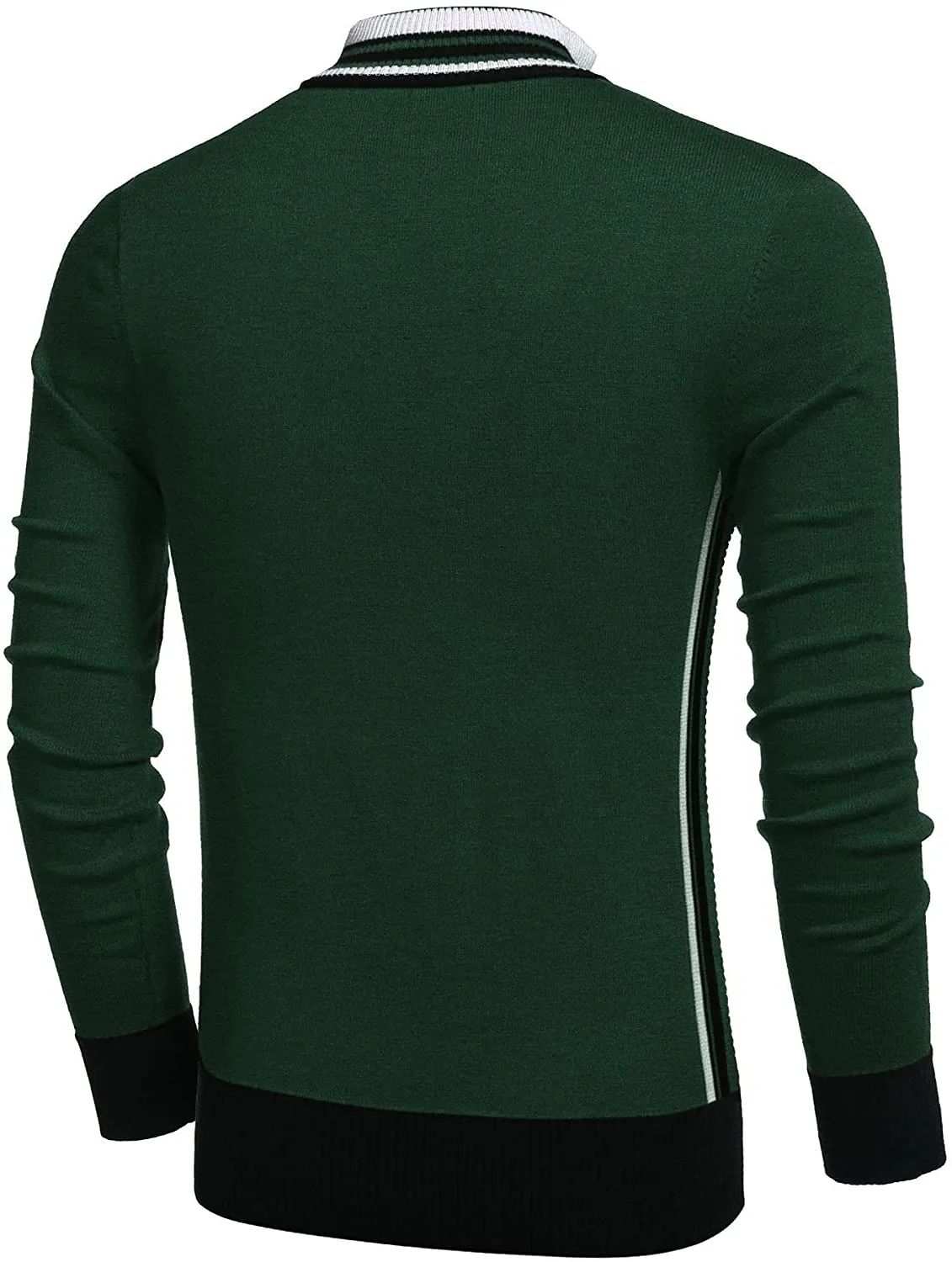 Men's Slim Fit Green Quarter Zip Pullover Polo Sweater