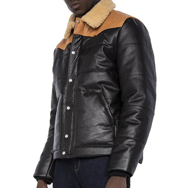 Men’s Western Style Puffer Leather Jacket