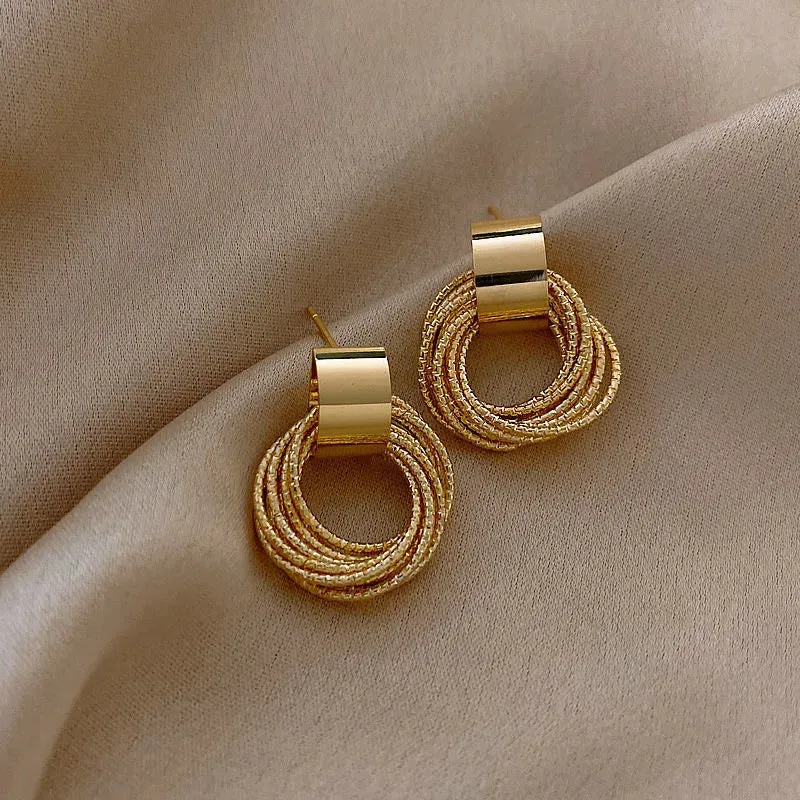 Metal Gold Color Multiple Small Circle Korean Party Retro Earring