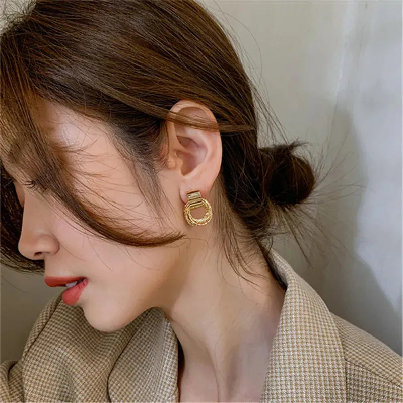 Metal Gold Color Multiple Small Circle Korean Party Retro Earring