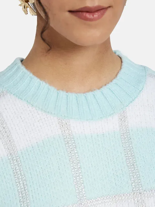 Mettle Women Blue Striped Pullover