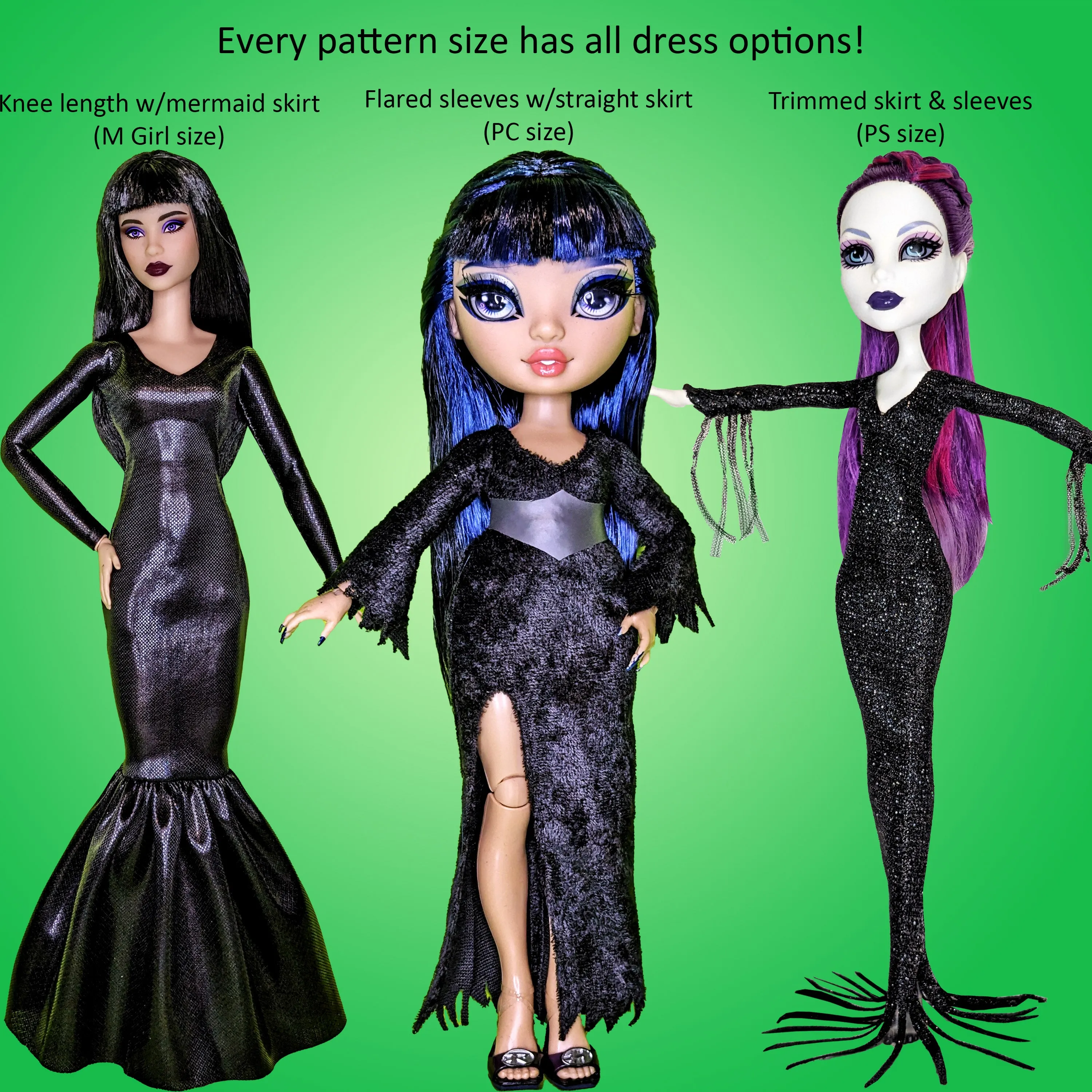 MGC Vamp! 11.5" Medium CURVY Fashion Doll - Gothic Vamp costume with lots of dress/sleeve options - Downloadable RAD Doll Clothes PDF Sewing Pattern (Copy)